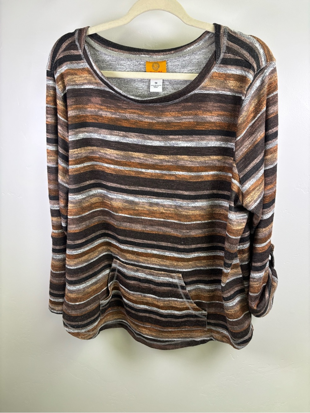 RUBY ROAD TOP WOMEN 1X BROWN BLACK
STRIPE PULLOVER LONG SLEEVE
SWEATER FEEL